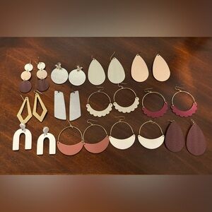 Set of 12 Nickel and Suede Leather Earrings